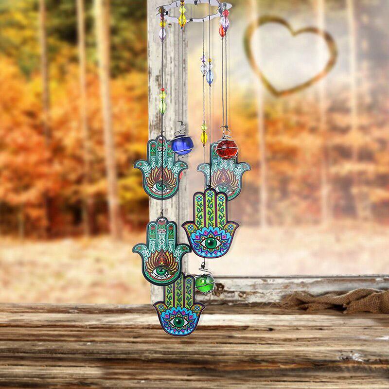 Hamsa Crystal Glass Wind Chime - Home Decoration