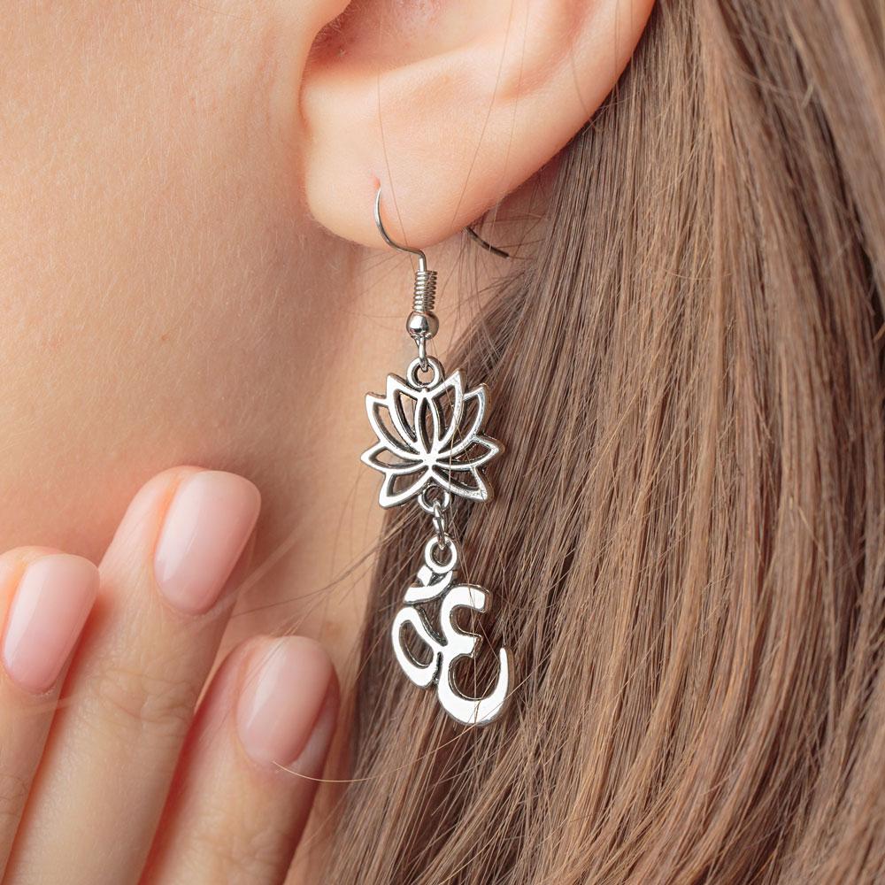 Lotus Flower Om Earrings