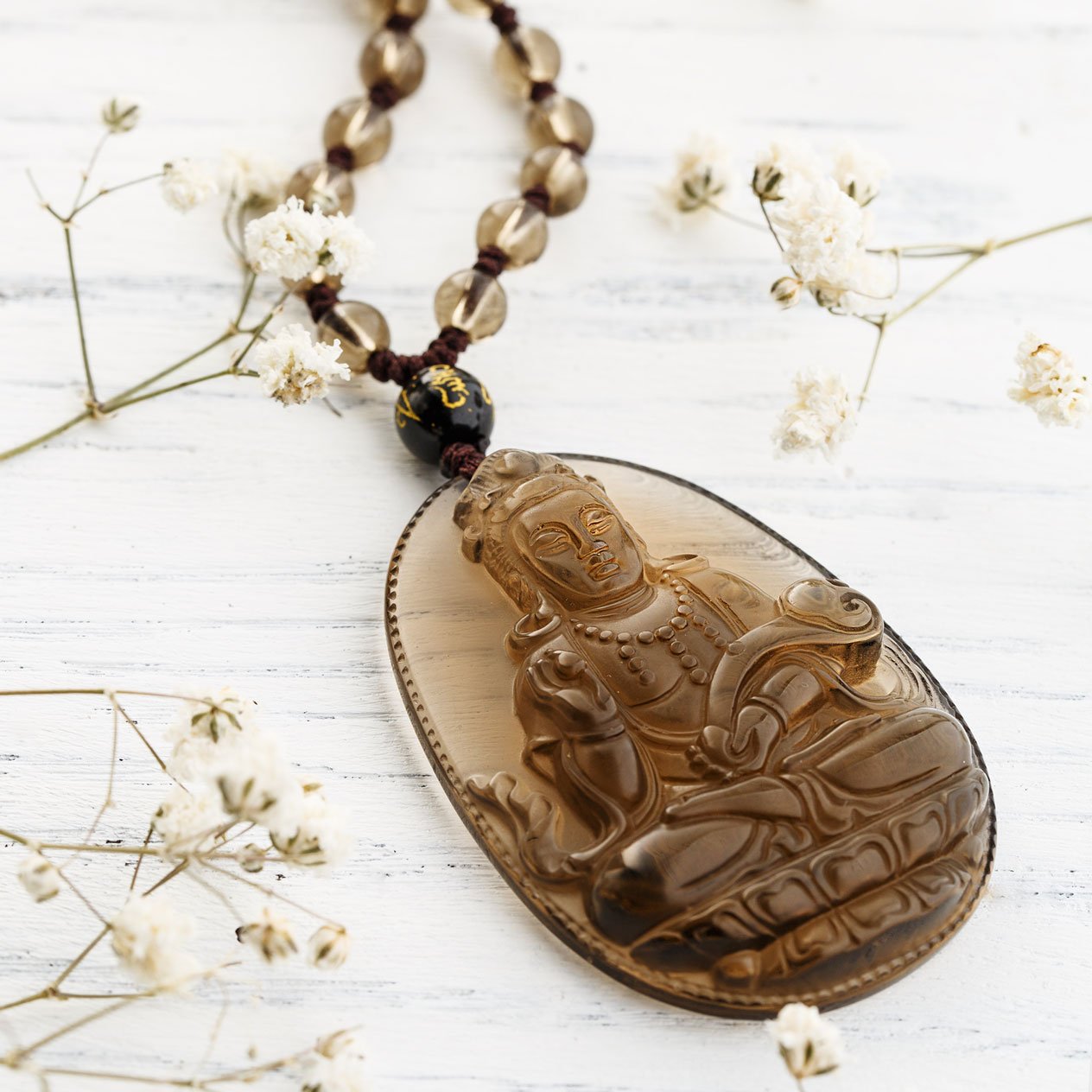 Natural Ice Obsidian Guanyin Necklace