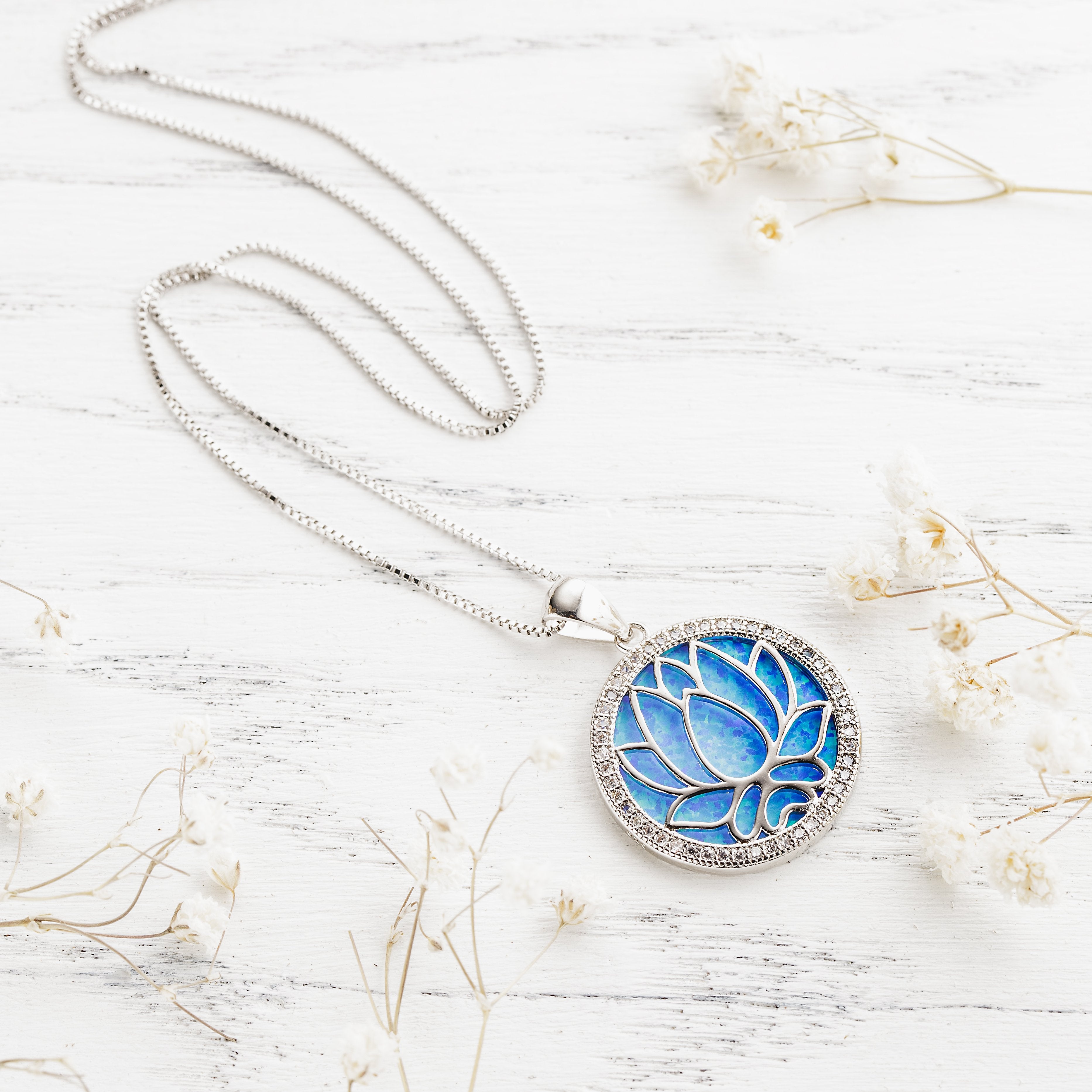 Blue Opal Lotus Necklace