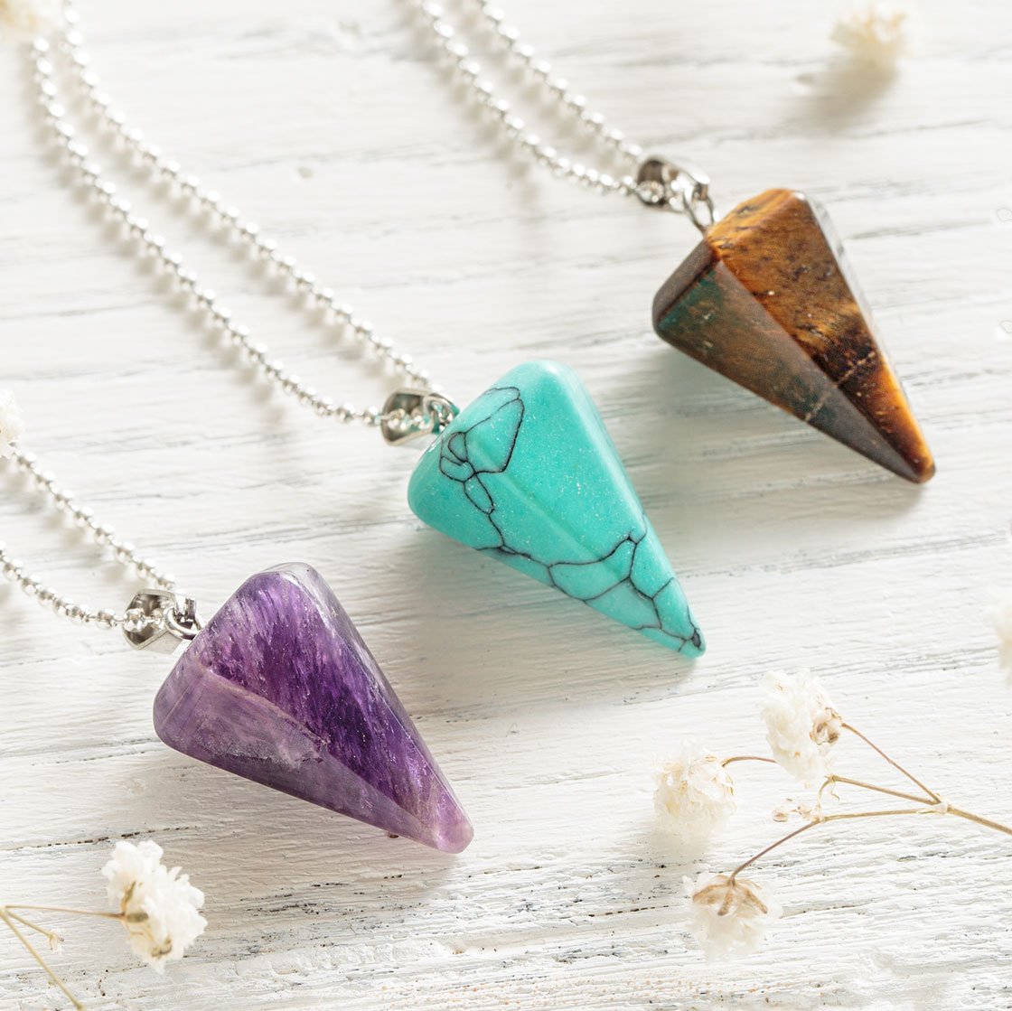 Crystal Gemstone Hexagon Necklace Pendulum