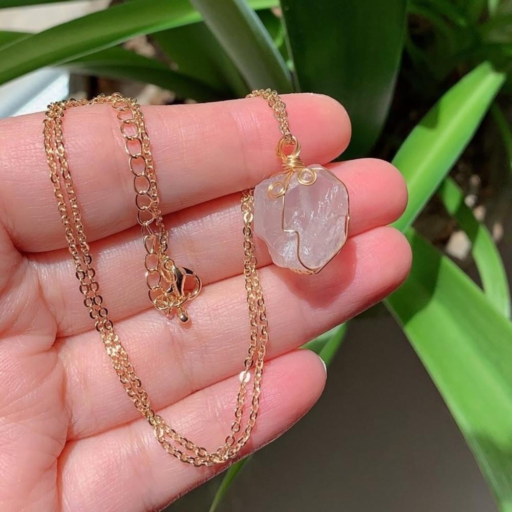 Rose Quartz Golden Wire Necklace