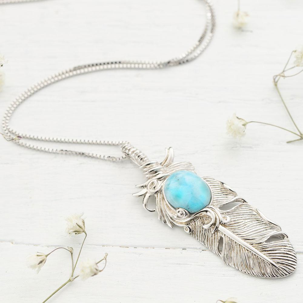 Larimar Feather Necklace