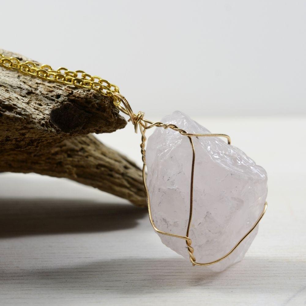 Rose Quartz Golden Wire Necklace